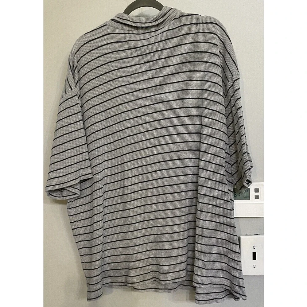 Polo Ralph Lauren Mens Gray Striped Waffle Knit 1/4 Button Short Sleeve Shirt 2X